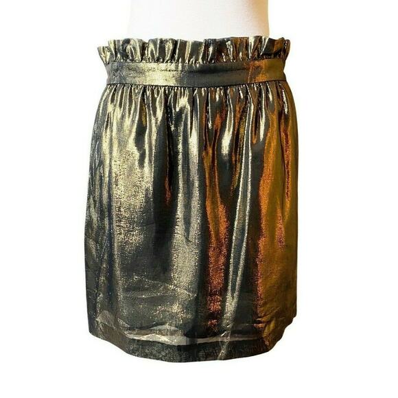 OTHER STORIES & LOS ANGELES ATELIER Gold Silk Mini Skirt Metallic Pockets 8 EUC - Picture 2 of 8